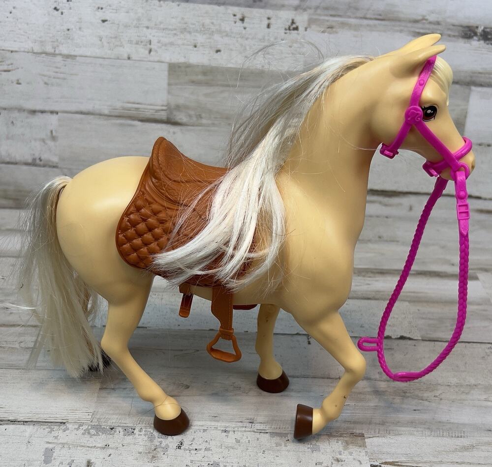 Barbie Palomino Horse Mattel Blonde Mane Tail Pink Bridle Brown Saddle Toy
